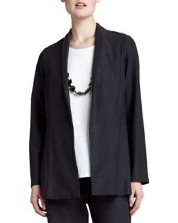Long Washable Crepe Shawl Collar Jacket, Womens   Eileen Fisher   Black (1X