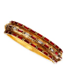 Red Crystal Baguette Gold Plate Bangle   Jose & Maria Barrera   Gold