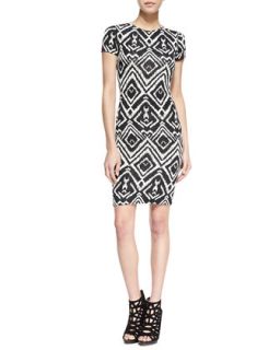 Womens Short Sleeve Diamond Print Cutout Dress, Black/White   T Bags   Blk/Wht