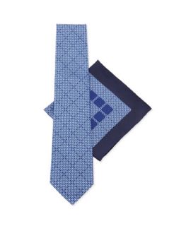 Mens Silk Tie & Pocket Square Set, Blue   Stefano Ricci   Blue