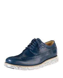 Mens Lunargrand Long Wing Tip Oxford with Speckled Contrast, Navy   Cole Haan  