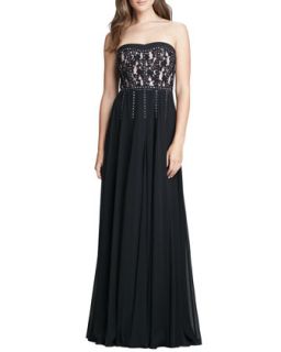 Womens Strapless Lace Studded Gown   Rebecca Taylor   Black (12)