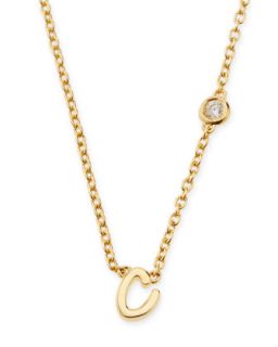 C Initial Pendant Necklace with Diamond   SHY by Sydney Evan   Gold