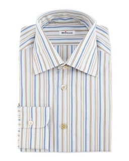 Mens Multi Stripe Dress Shirt, Blue/Brown   Kiton   Blue (17)