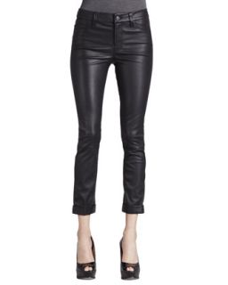 Womens Anja Cuffed Leather Skinny Pants   J Brand Jeans   Black (31)
