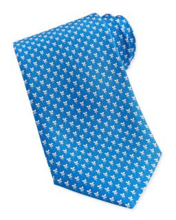 Mens Hibiscus Flower Woven Tie, Blue   Ferragamo   Blue