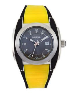 Mens Mediterraneo Rubber Strap Watch, Yellow   Breil   Yellow