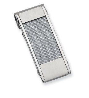 Mens Gray Carbon Fiber Stainless Steel Money Clip: Jewelry