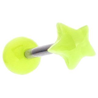 Neon Green Acrylic Star Tongue Ring Barbell: Body Piercing Barbells: Jewelry
