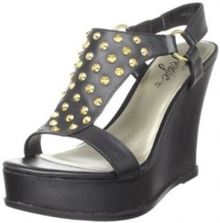 Fergie Women's Whiskey Wedge Sandal, Black, 5.5 M US: Shoes