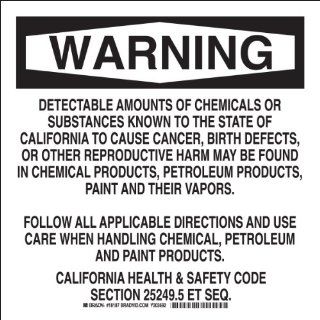 Brady 18187 Self Sticking Polyester, 10" X14" Warning Sign Legend, "Detectable Amounts Of Chemicals Or Substances Known To The State Of California?": Industrial Warning Signs: Industrial & Scientific