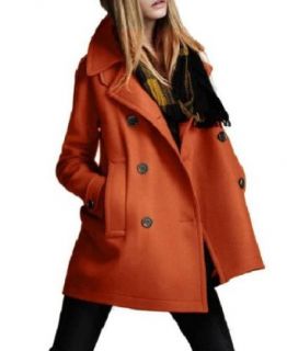 Women Fashion Double Breast Turn Down Collar Long Trench Woolen Outwear jacket coat (S/m (Bust 35.4'') asia xl, Orange) at  Womens Clothing store: Wool Outerwear Coats