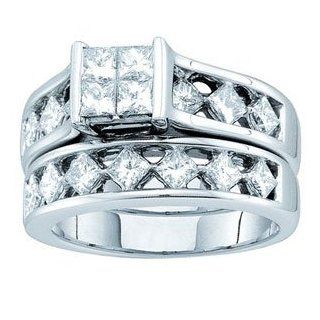 2 Carat Princess Diamond 14k White Gold Vintage Bridal Set Ring: SeaofDiamonds: Jewelry