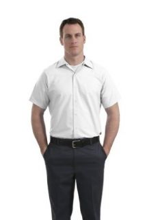 Upscale Men's Cotton Blend Short Sleeve Pocketless Snap Workwear Dress Shirt   White: Clothing