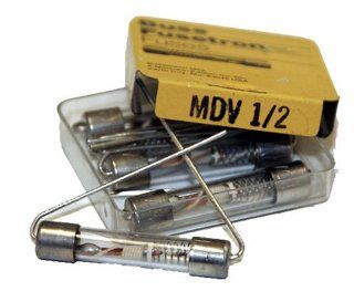 Box of (5) Bussmann MDV 1/2 Amp @ 250 Volts or Less 1/4" x 1 1/4" Slow Blowing Fuses with Pig Tail Leads   Cartridge Fuses  
