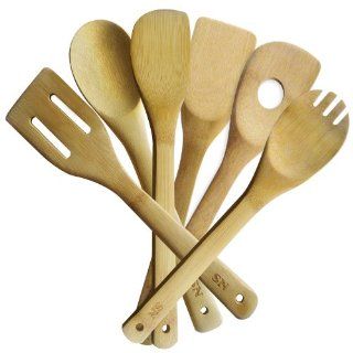 Bamboo Kitchen Utensils, Cool Looking Cooking Tool Set   6 Wooden Spoons and Spatula Perfect for Your Cookware, Great Kitchen Utensil Set for Cooking and Serving   Risk Free 60 Day Money Back Guarantee!: Spatulas: Kitchen & Dining