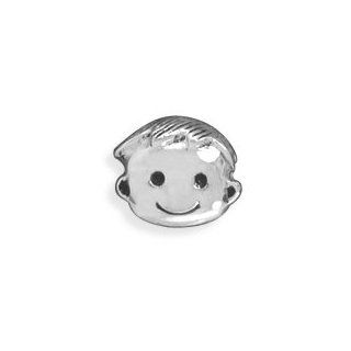 Cute Boy Bead Sterling Silver Little Boys Face Story Bead Charm Bead Is 9mm   JewelryWeb: Bead Necklace: Jewelry