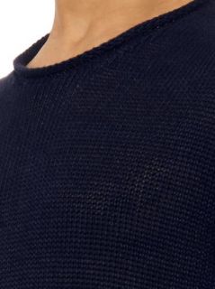 Crew neck navy linen sweater  Polo Ralph Lauren  MATCHESFASH