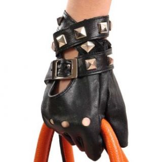 May&Maya Women's Cut Fingerless Rivet Premium Leather Driving Gloves: Clothing
