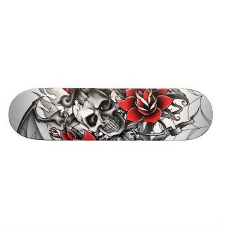 Skull and dagger with flames custom skate board