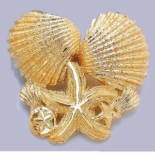 Gold Nautical Slide Charm Pendant Double Scallop Shell & Starfish Slide High Polish: Million Charms: Jewelry