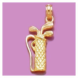14k Gold Sports Necklace Charm Pendant, Golf Bag 3d Textured: Million Charms: Jewelry