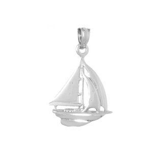 14k White Gold Nautical Necklace Charm Pendant, 3d Sailboat: Jewelry
