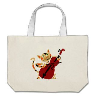 Funny Calico Cat Playing Cello Art Cartoon Tote Bag