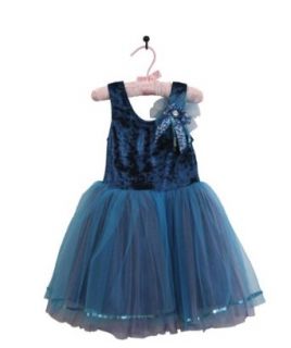 Miss Princess Blue Ribbon Sleaveless Velour Dancewear: Clothing