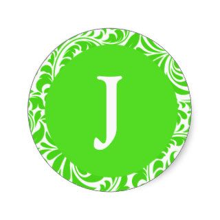 Monogram J Lime Color Personalizable Wedding Monog Round Sticker