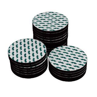 Funny Turquoise Glitter Mustache Pattern Printed Set Of Poker Chips