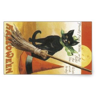 Old Fashioned Halloween Friendly Black Cat Rectangular Sticker
