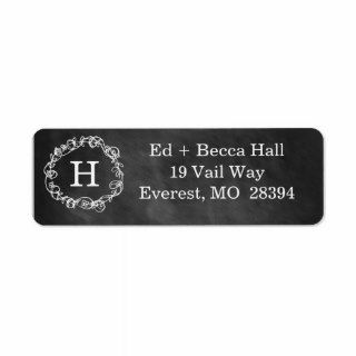 Chalboard Floral Wreath Monogram Return Label