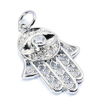 Sterling Silver Evil Eye Hamsa Hand of God Fatima Pendant: Jewelry