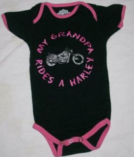 Harley Davidson My Grandpa Rides Black/Pink Infant Onesie: Clothing