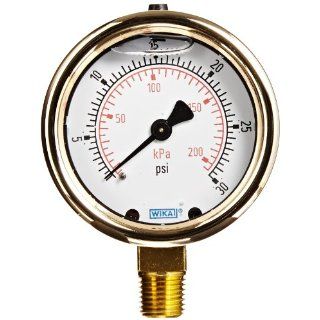 WIKA Industrial Pressure Gauge with Forged Brass Case and Copper Alloy Wetted Parts: Industrial & Scientific