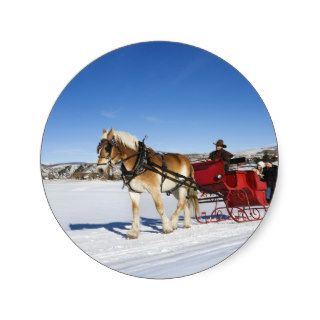 A Western Christmas   Horse Christmas Sleigh Round Stickers