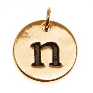 22K Gold Plated 1/2 Inch Round Alphabet Charm Lowercase Letter 'n'
