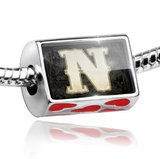 Bead with Hearts characters, letter N WildWestBlack   Charm Fit All European Bracelets , Neonblond: NEONBLOND: Jewelry