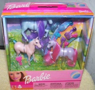 Mattel *Barbie 3 Mini Horses Blue, Purple & Pink: Toys & Games