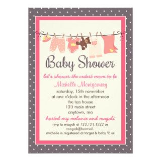 Modern Sweet Baby Clothes Line Girl Baby Shower Invites