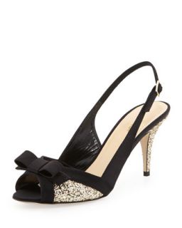 sliver sequined bow top slingback, gold/black   Kate Spade   Gold/Black (38.