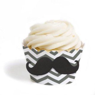 Dress My Cupcake DMC91603 DIY Standard Mustache Cupcake Wrapper Kit, Grey Chevron, Set of 100: Party Packs: Kitchen & Dining