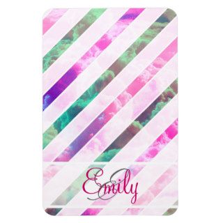 Monogram Pink Clouds Modern Geometric Stripes Rectangular Magnet