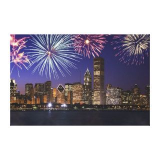 Fireworks over Chicago skyline Gallery Wrapped Canvas