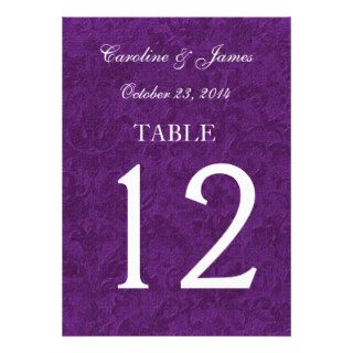 Purple Traditional Damask Table Numbers Wedding Custom Invites