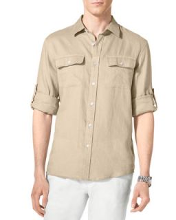 Mens Linen Two Pocket Shirt   Michael Kors   Hemp (LARGE)