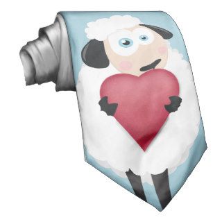 Cute Sheep Holding a Love Heart Novelty Tie