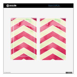 Trendy Girly Red Green Watercolor Chevron Zigzag Skin For Kindle Fire