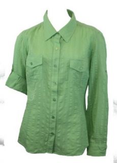 Jones New York Sport Roll Sleeve Shirt Green L at  Womens Clothing store: Button Down Shirts